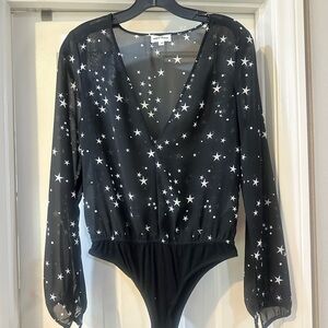 Star Print Black One-Piece Bodysuit